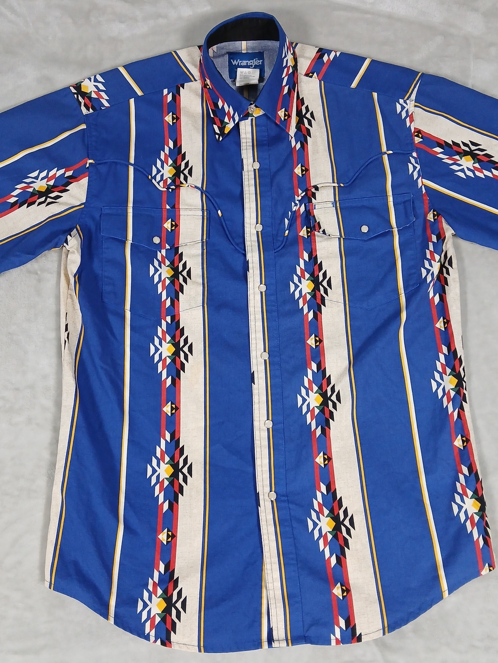 Vintage Wrangler Southwestern Aztec Pearl Snap Shirt M Men's Short Sleeve Cowboy